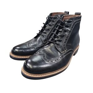 Bostonian Men's 10 M Black Leather Wingtip Brogue Boots Blue Accent No 16 Soft